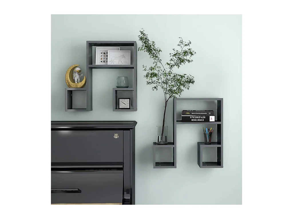 Étagères murales 2 pcs Gris brillant 50x15x50 cm Aggloméré OFR82273 BonneVie Meuble