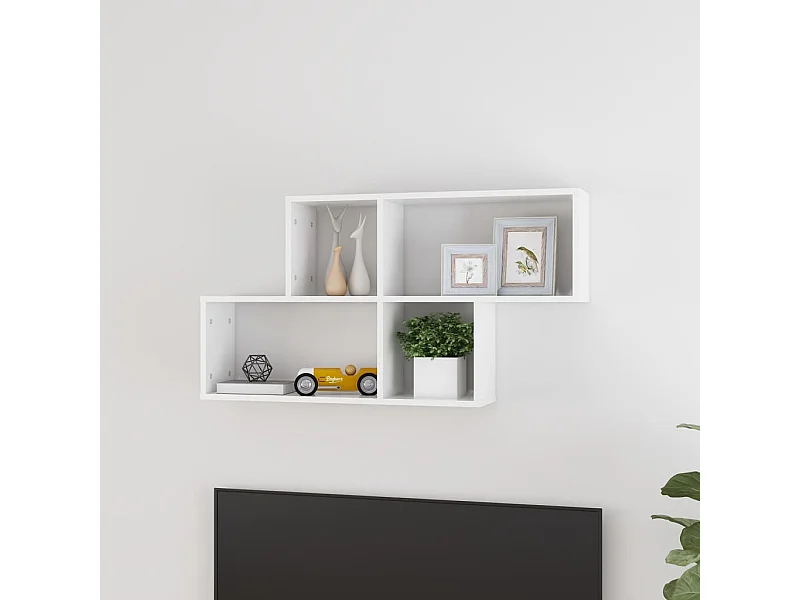 Étagère murale Blanc brillant 100x18x53 cm Aggloméré OFR70864 BonneVie Meuble