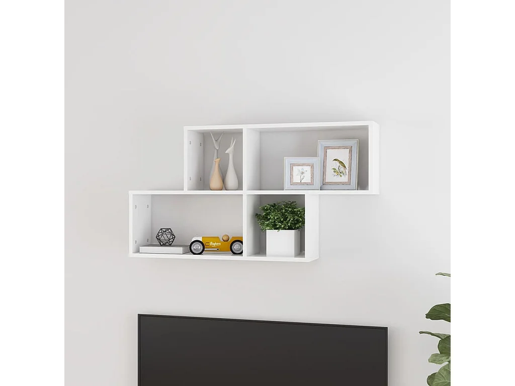 Étagère murale Blanc brillant 100x18x53 cm Aggloméré OFR70864 BonneVie Meuble