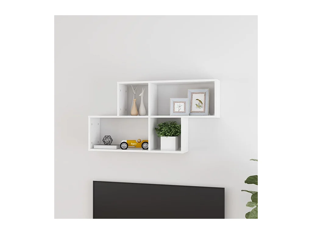 Étagère murale Blanc brillant 100x18x53 cm Aggloméré OFR70864 BonneVie Meuble