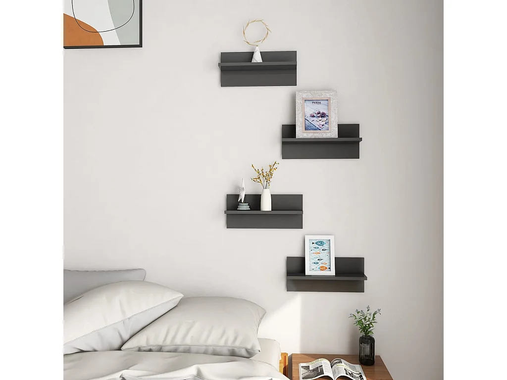 Estantes de pared 4 unidades gris brillo 40x11,5x18 cm ES47289