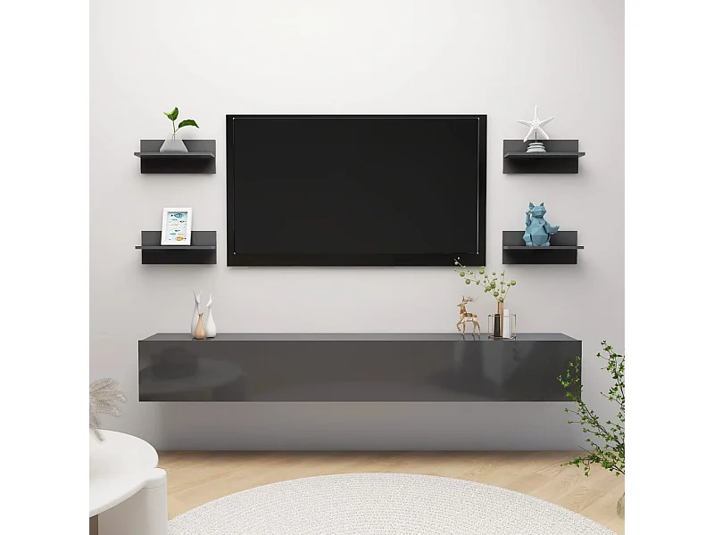 Estantes de pared 4 unidades gris brillo 40x11,5x18 cm ES47289