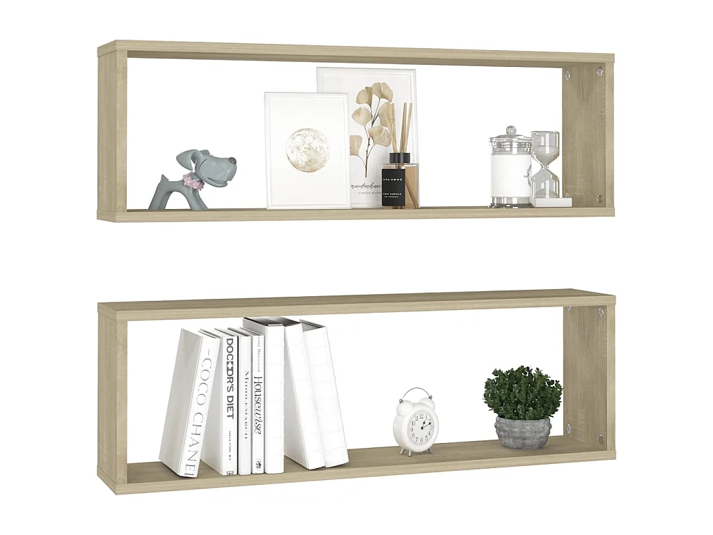 Étagères cube murales 2 pcs Chêne sonoma 80x15x26,5cm Aggloméré OFR63904 BonneVie Meuble