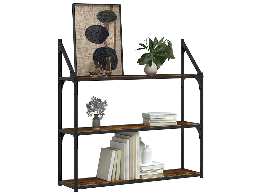 Étagère murale 3 niveaux chêne fumé 80x21x78,5 cm OFR64521 BonneVie Meuble