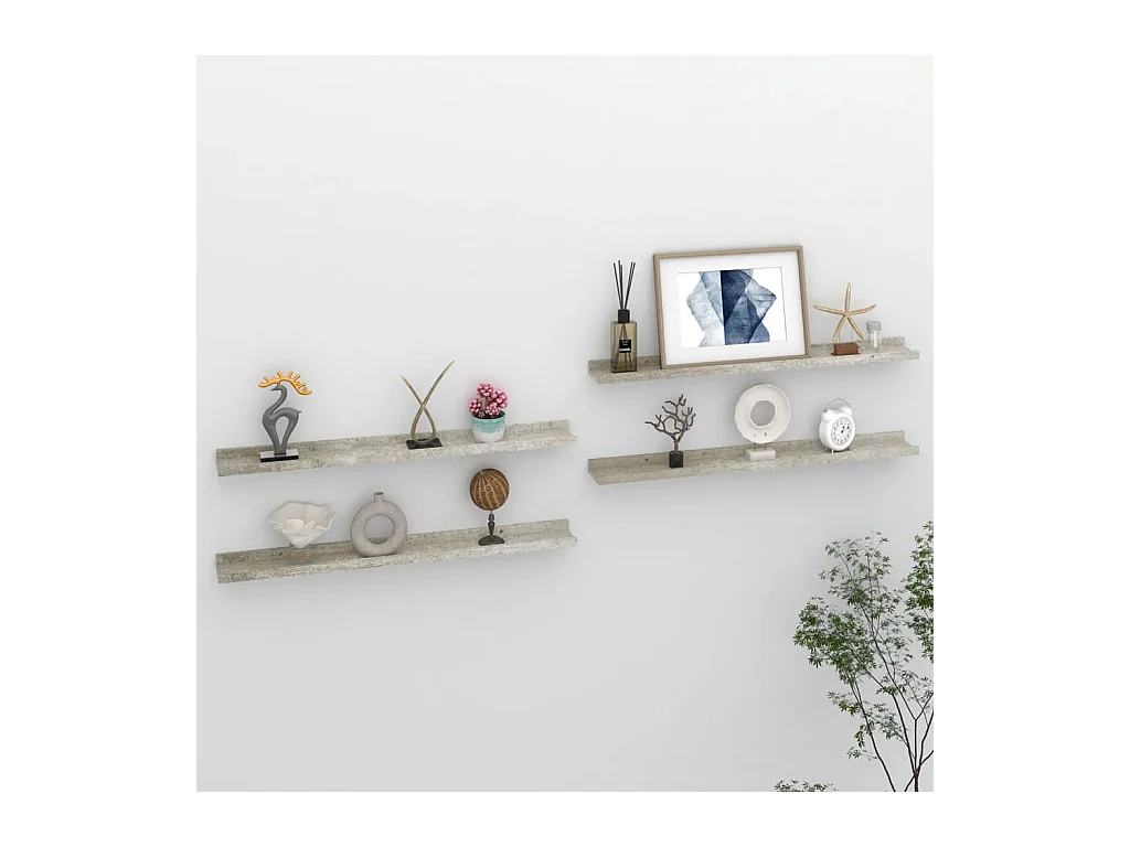 Étagères murales 4 pcs Gris béton 80x9x3 cm OFR20925 BonneVie Meuble