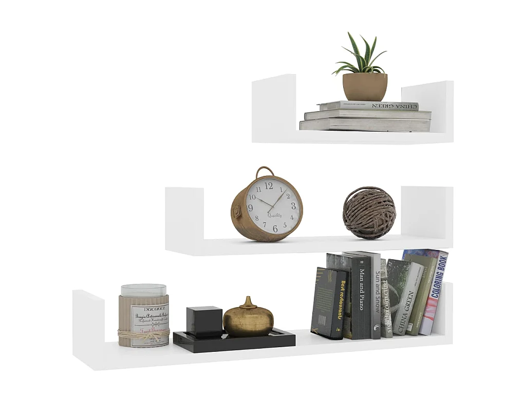 Étagères murales 3 pcs Blanc Bois d'ingénierie OFR86566 BonneVie Meuble