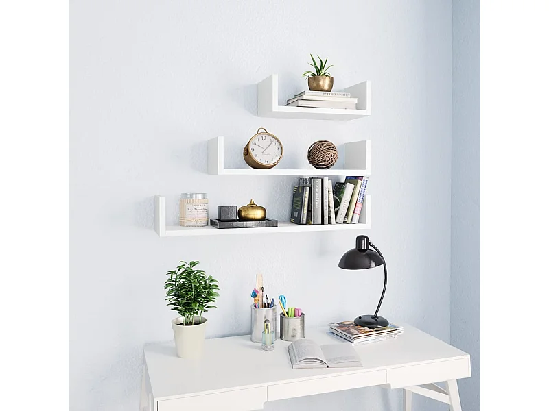 Étagères murales 3 pcs Blanc Bois d'ingénierie OFR86566 BonneVie Meuble