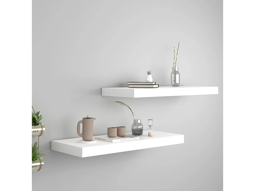 Estantes de pared de pared 2 uds MDF blanco 60x23,5x3,8 cm ES75199