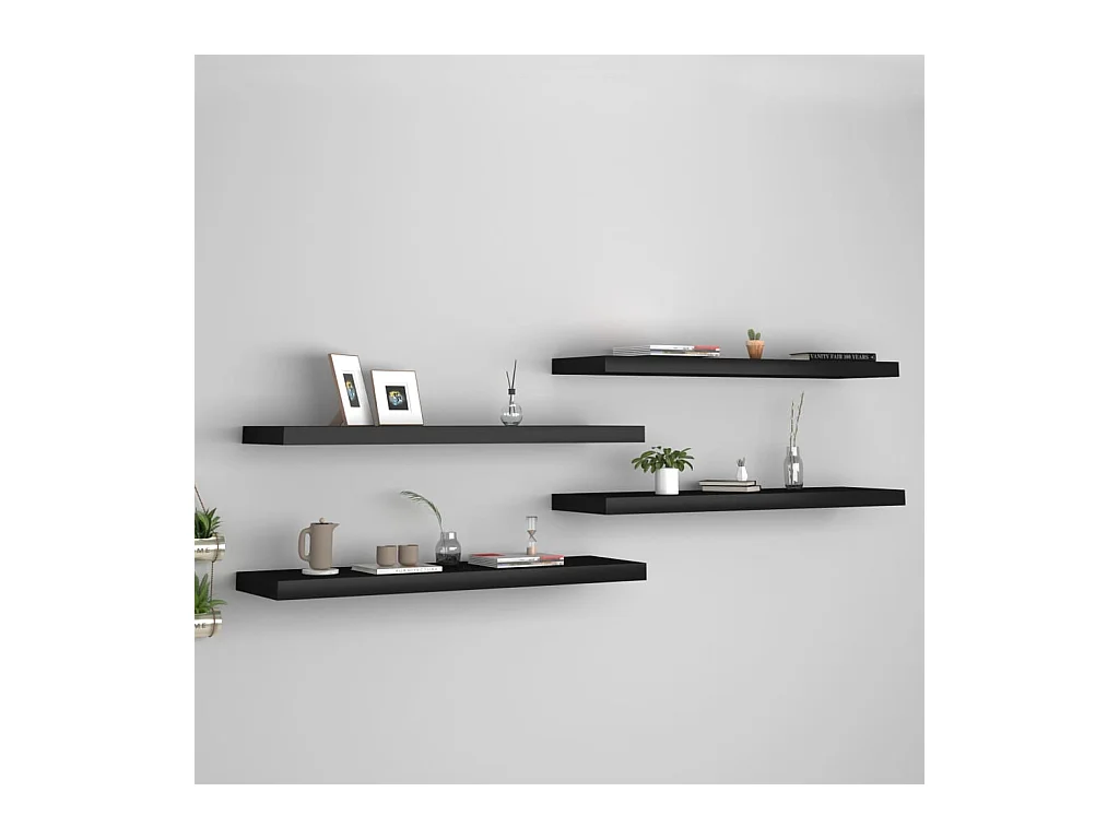 Étagères murales murales 4 pcs noir 90x23,5x3,8 cm MDF OFR99037 BonneVie Meuble