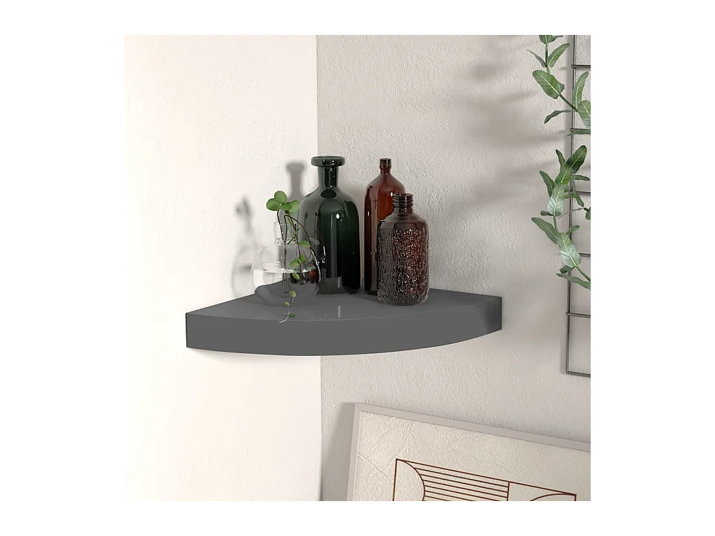 Étagère d'angle murale Gris brillant 25x25x3,8 cm MDF OFR82906 BonneVie Meuble