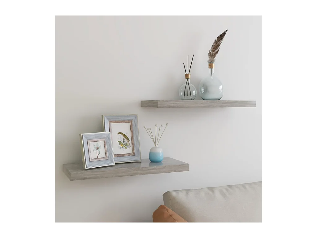 Étagères murales murales 2 pcs gris béton 60x23,5x3,8 cm MDF OFR83013 BonneVie Meuble