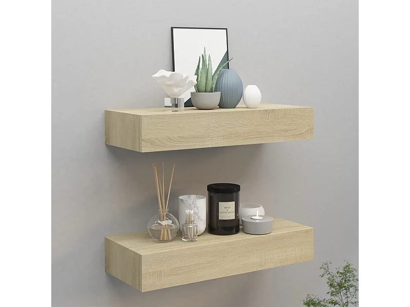 Prateleiras parede c/ gavetas 2 pcs MDF 60x23,5x10 cm carvalho PT328107