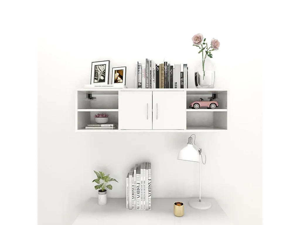 Étagère murale Blanc brillant 102x30x29 cm Aggloméré OFR63462 BonneVie Meuble