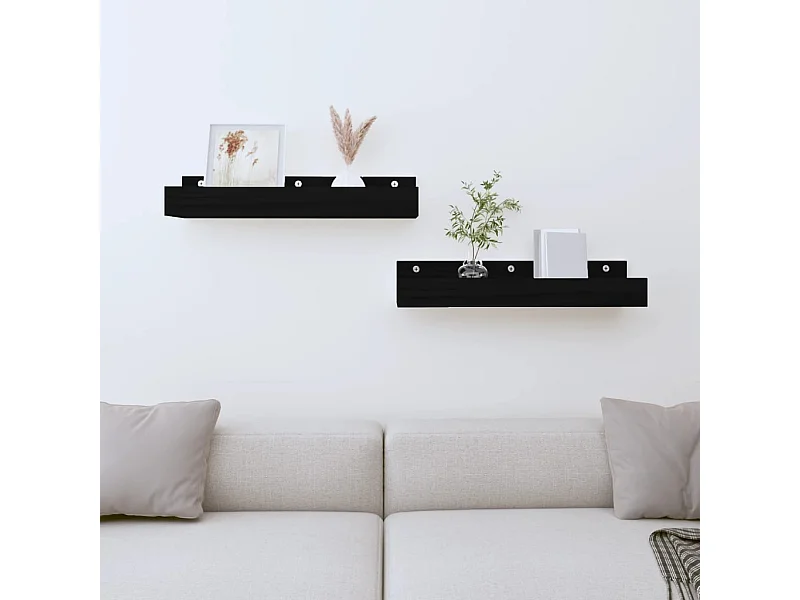 Wandschappen 2 st 50x12x9 cm massief grenenhout zwart NL872935