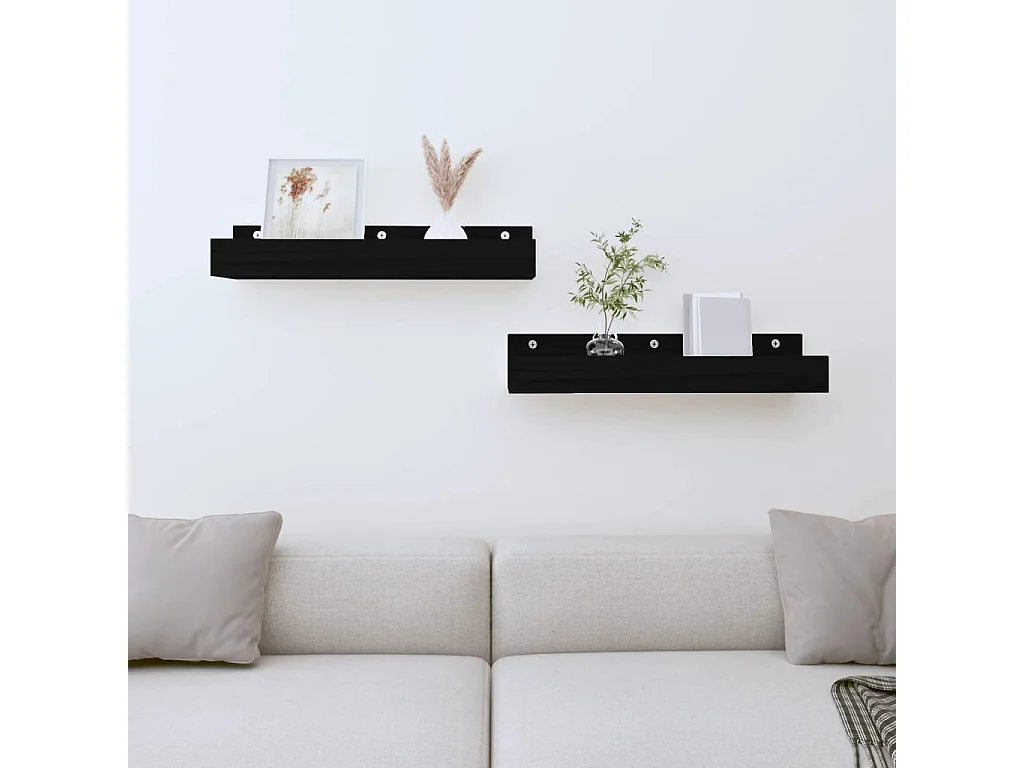Prateleiras de parede 2 pcs 50x12x9 cm pinho maciço preto PT631387