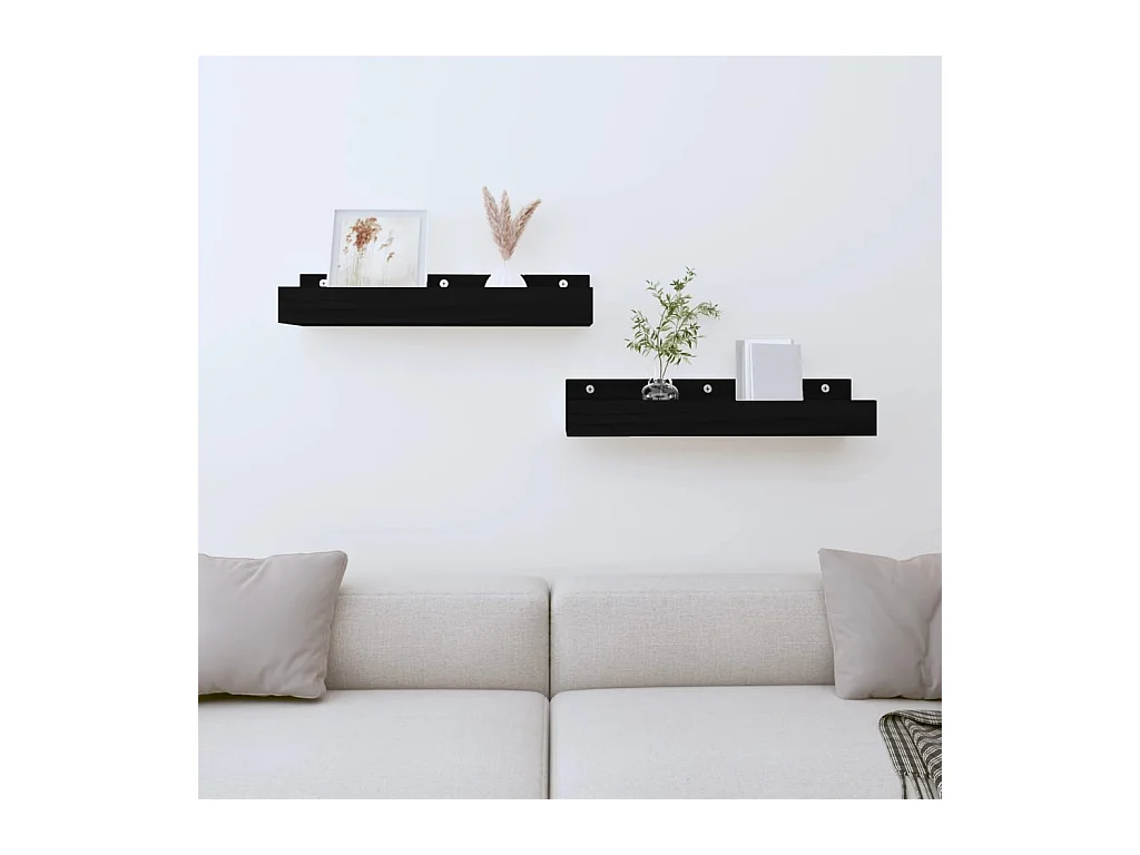 Étagères murales 2 pcs Noir 50x12x9 cm Bois de pin massif OFR36897 BonneVie Meuble