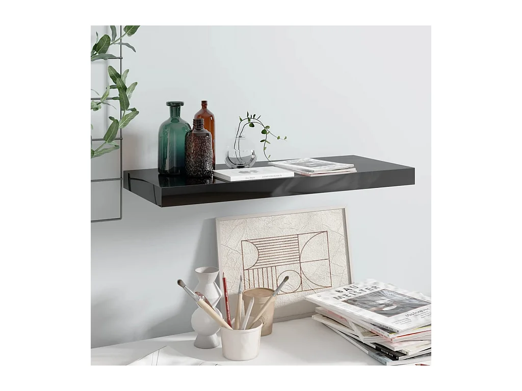 Étagère murale murale Noir brillant 60x23,5x3,8 cm MDF OFR48824 BonneVie Meuble