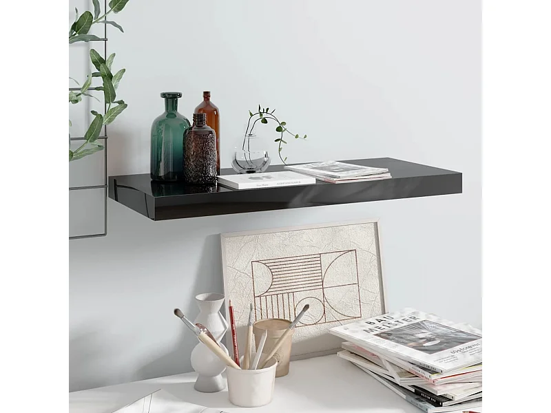 Étagère murale murale Noir brillant 60x23,5x3,8 cm MDF OFR48824 BonneVie Meuble