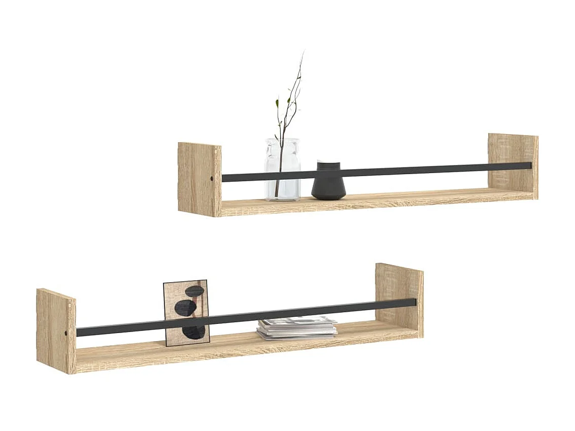 Wandschappen met stangen 2 st 80x16x14 cm Sonoma eikenkleurig NL990493
