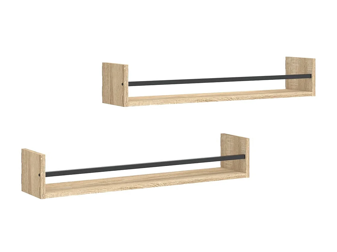 Étagères murales avec barres 2 pcs chêne sonoma 80x16x14 cm OFR27247 BonneVie Meuble