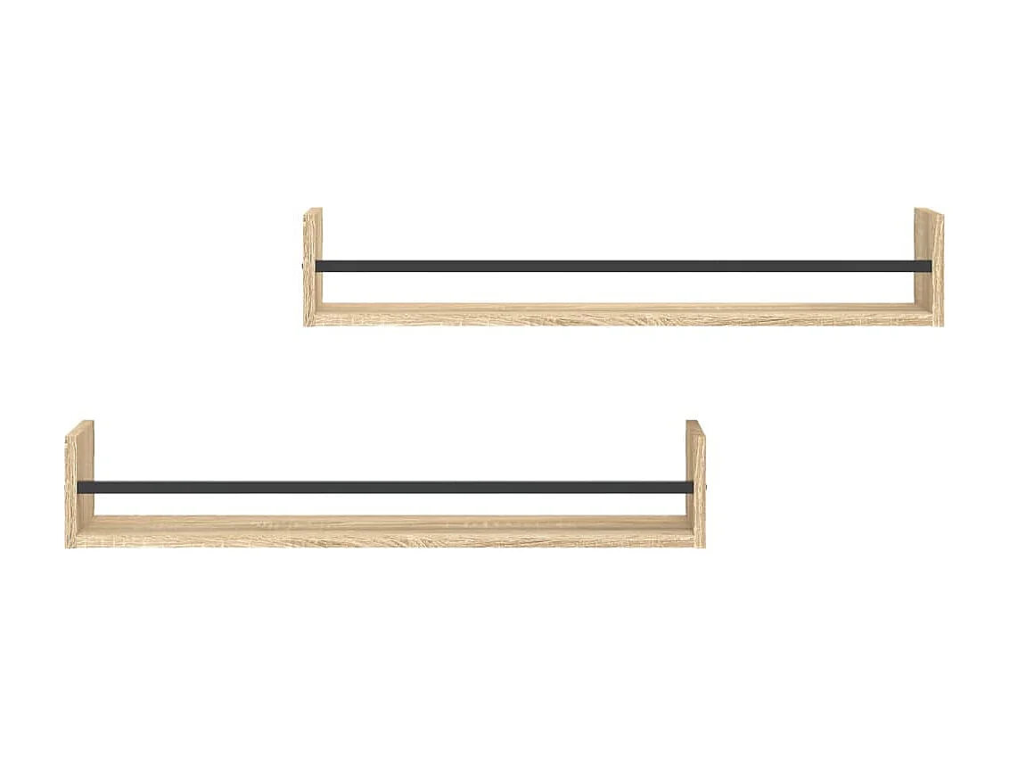 Étagères murales avec barres 2 pcs chêne sonoma 80x16x14 cm OFR27247 BonneVie Meuble