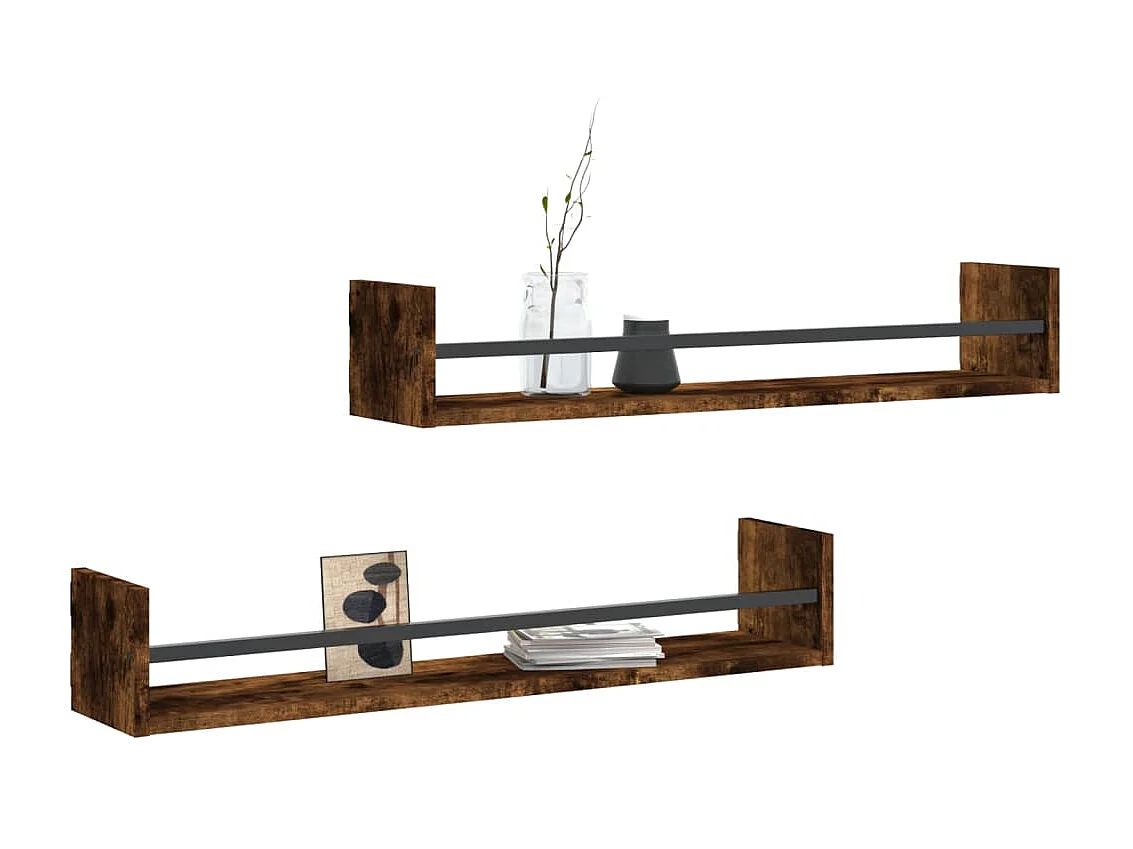 Wandschappen met stangen 2 st 80x16x14 cm gerookt eikenkleurig NL595473