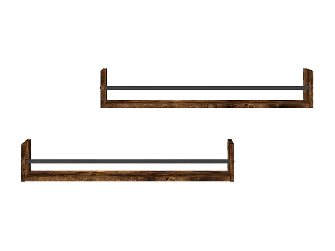 Étagères murales avec barres 2 pcs chêne fumé 80x16x14 cm OFR35063 BonneVie Meuble