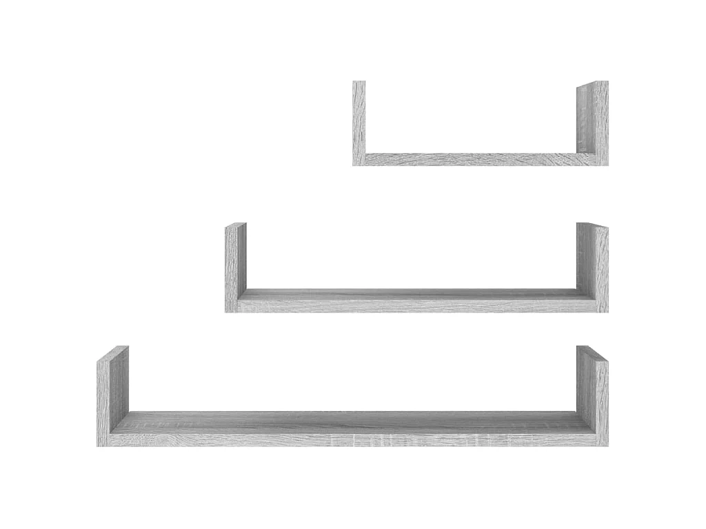 Étagères murales d'affichage 3pcs Sonoma gris Bois d'ingénierie OFR82651 BonneVie Meuble