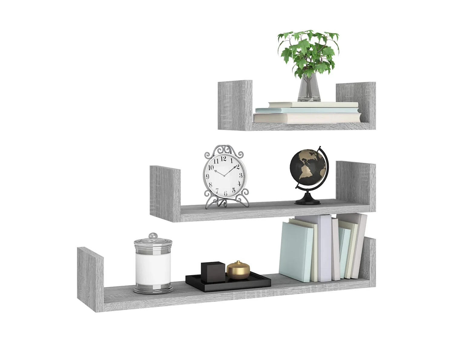 Étagères murales d'affichage 3pcs Sonoma gris Bois d'ingénierie OFR82651 BonneVie Meuble