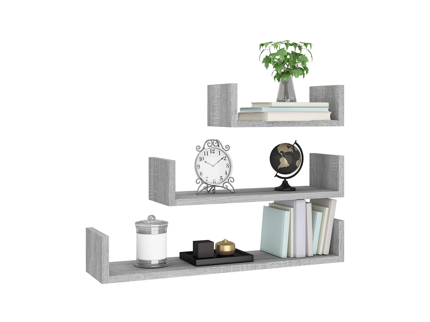 Wandschappen 3 st bewerkt hout grijs sonoma eikenkleurig NL870382