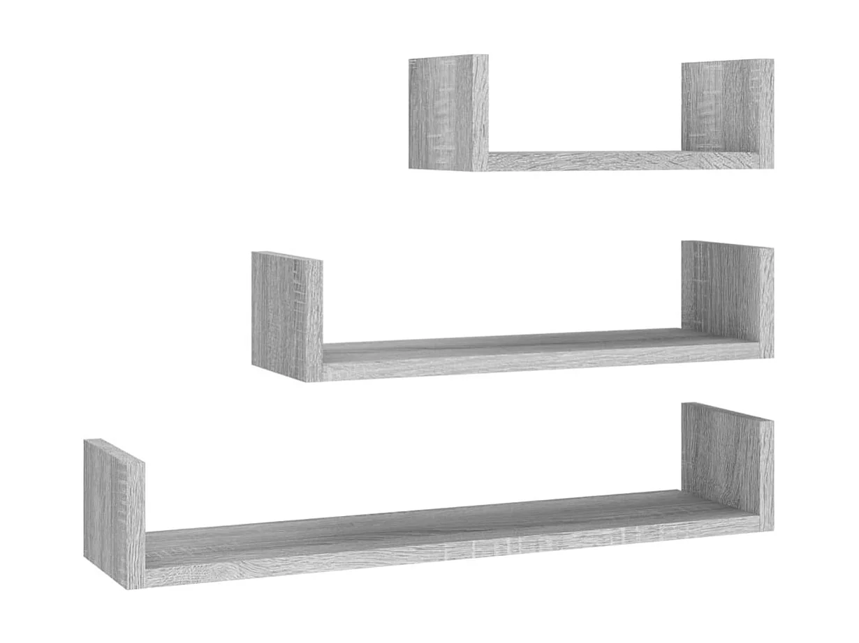 Étagères murales d'affichage 3pcs Sonoma gris Bois d'ingénierie OFR82651 BonneVie Meuble