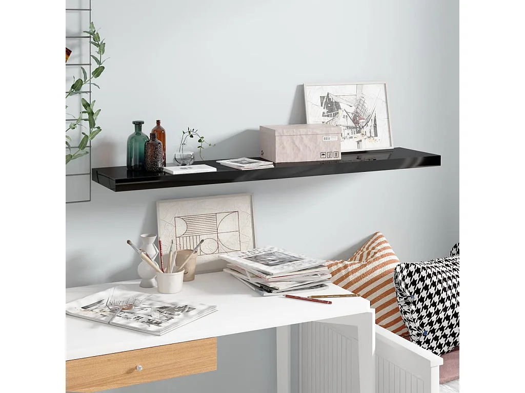 Étagère murale murale Noir brillant 120x23,5x3,8 cm MDF OFR59318 BonneVie Meuble