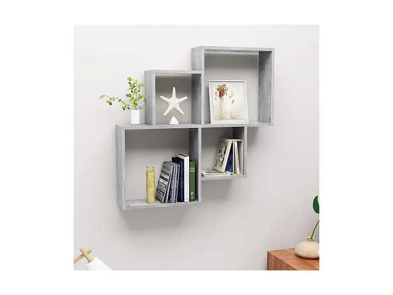 Étagère cube murale Gris béton 80x15x78,5 cm Aggloméré OFR25323 BonneVie Meuble