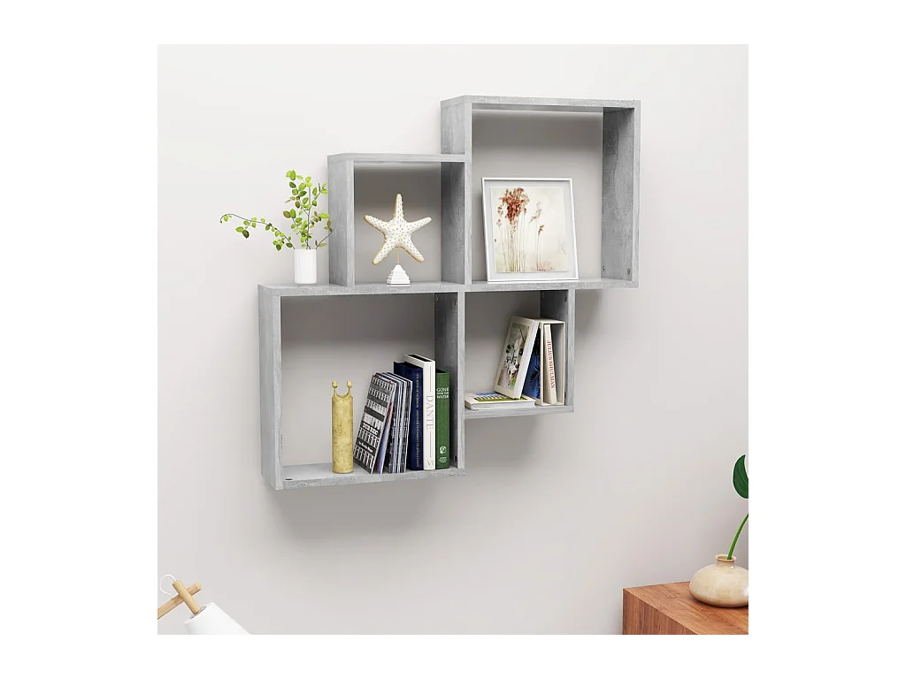 Étagère cube murale Gris béton 80x15x78,5 cm Aggloméré OFR25323 BonneVie Meuble