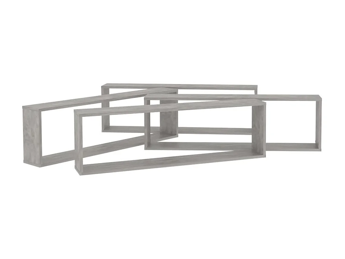 Étagères cube murales 4 pcs Gris béton 100x15x30 cm Aggloméré OFR92761 BonneVie Meuble