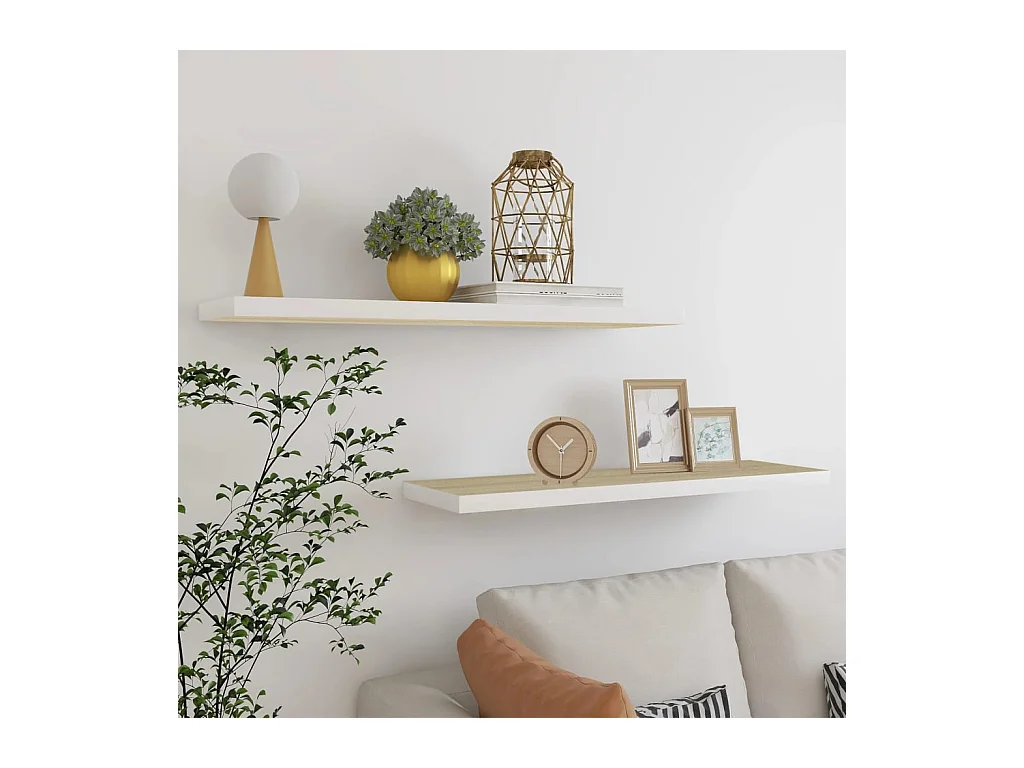 Étagères murales 2 pcs Chêne et blanc 90x23,5x3,8 cm MDF OFR18199 BonneVie Meuble