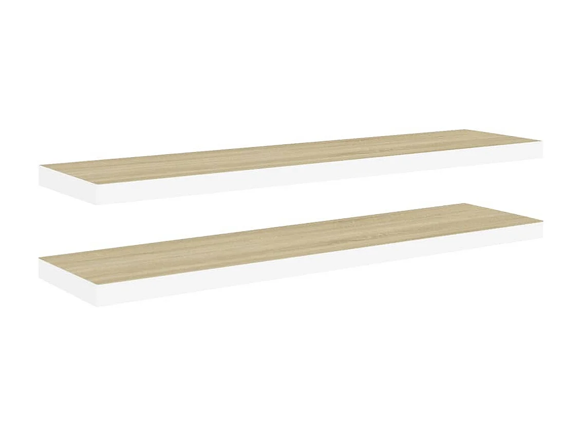 Étagères murales 2 pcs Chêne et blanc 90x23,5x3,8 cm MDF OFR18199 BonneVie Meuble
