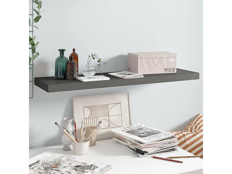 Étagère murale murale Gris brillant 90x23,5x3,8 cm MDF OFR39345 BonneVie Meuble