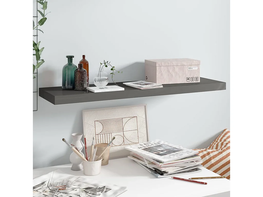 Étagère murale murale Gris brillant 90x23,5x3,8 cm MDF OFR39345 BonneVie Meuble