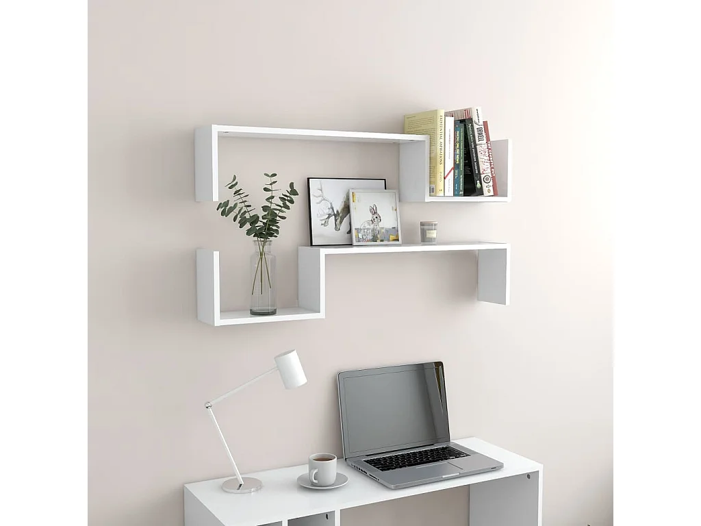 Étagères murales 2 pcs Blanc 100x15x20 cm Aggloméré OFR85093 BonneVie Meuble