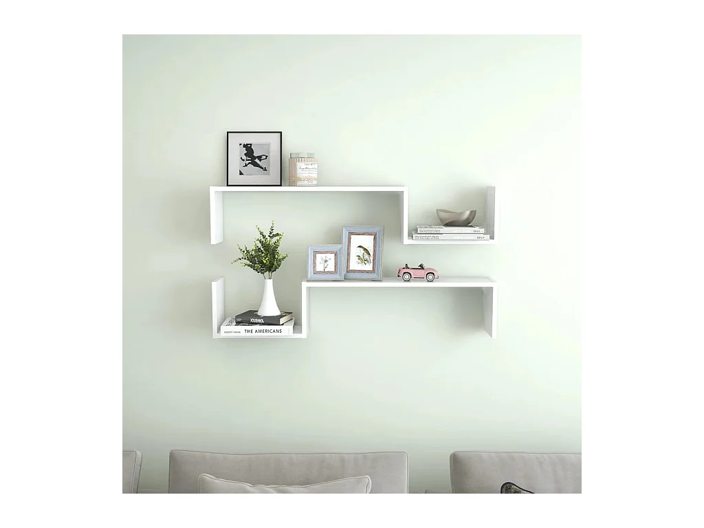 Étagères murales 2 pcs Blanc 100x15x20 cm Aggloméré OFR85093 BonneVie Meuble