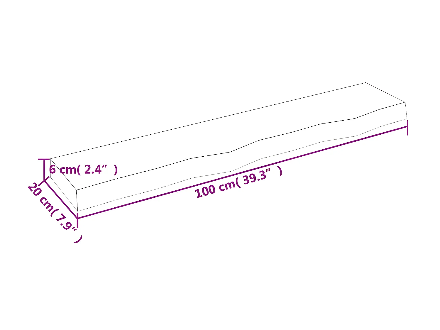 Étagère murale marron foncé 100x20x6cm bois chêne massif traité OFR17131 BonneVie Meuble