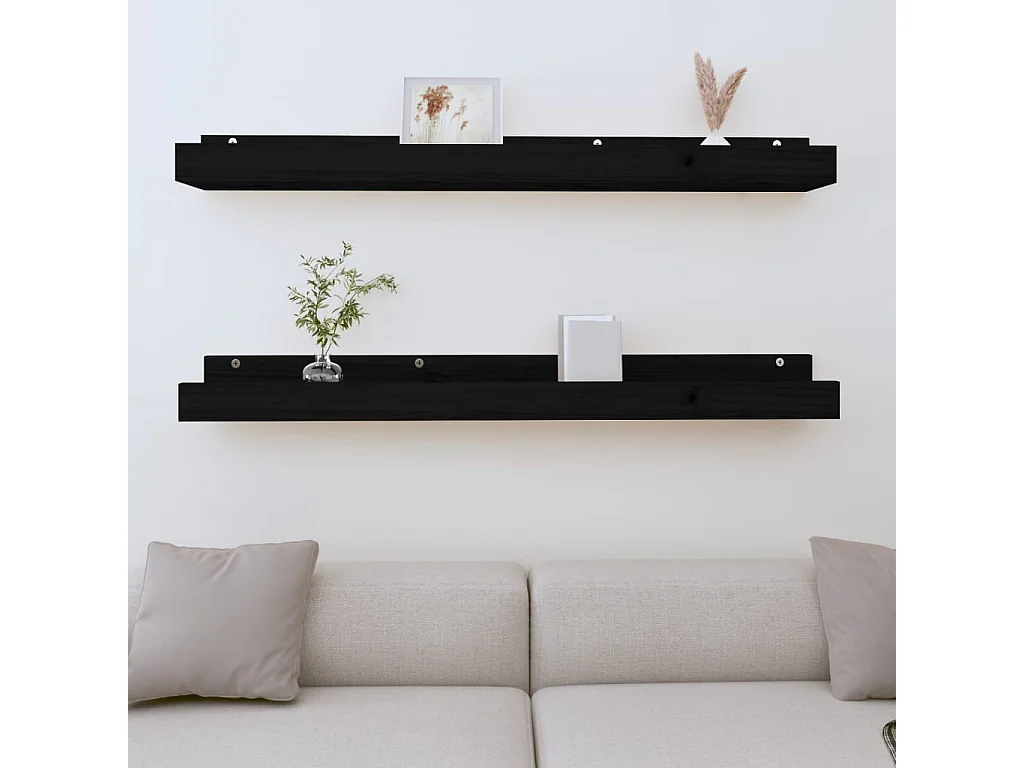 Prateleiras de parede 2 pcs 110x12x9 cm pinho maciço preto PT885916