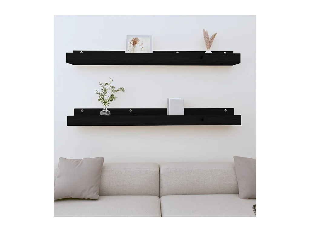 Étagères murales 2 pcs Noir 110x12x9 cm Bois de pin massif OFR35479 BonneVie Meuble