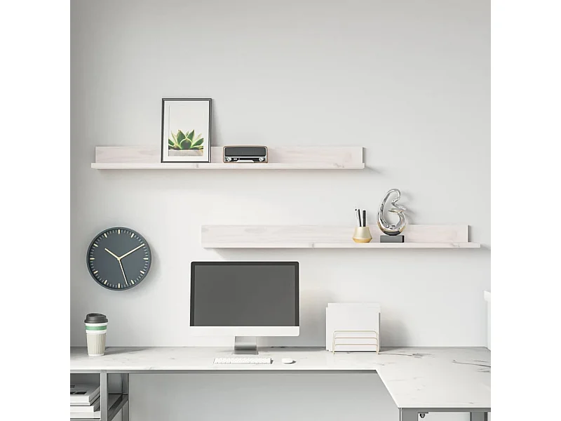 Étagères murales 2 pcs Blanc 110x11x9 cm Bois de pin massif OFR50653 BonneVie Meuble