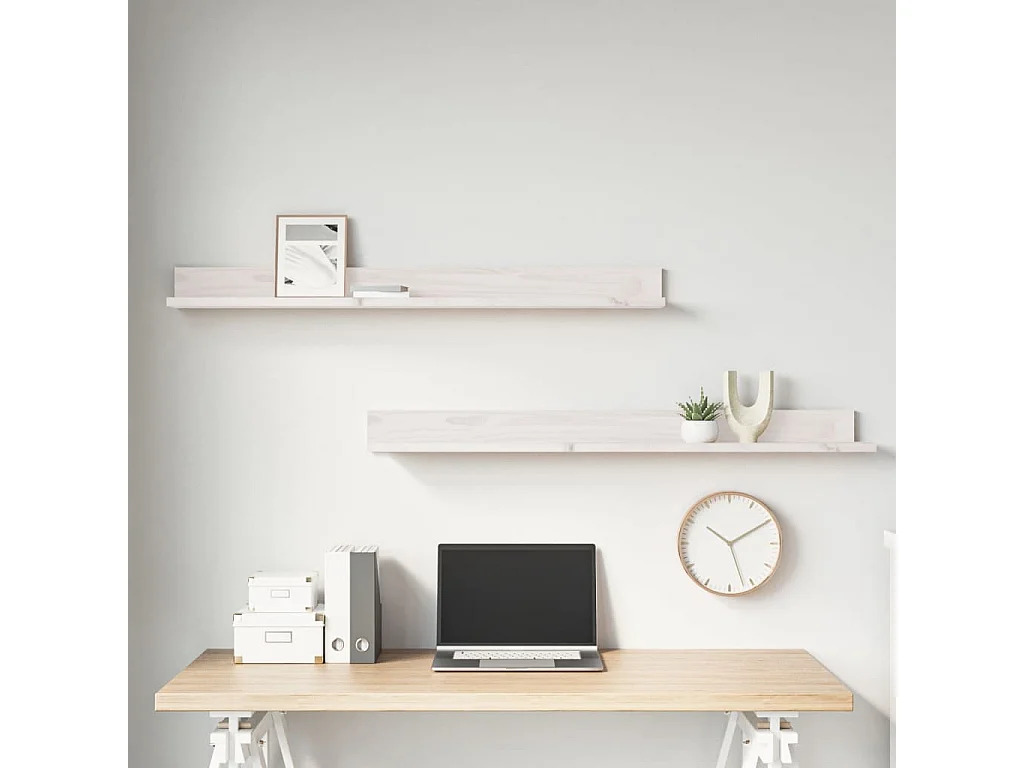 Étagères murales 2 pcs Blanc 110x11x9 cm Bois de pin massif OFR50653 BonneVie Meuble