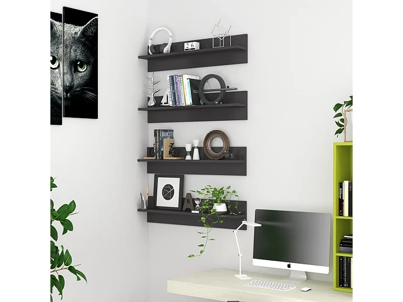 Estantes de parede 4pcs derivados de madeira cinza brilhante PT888242