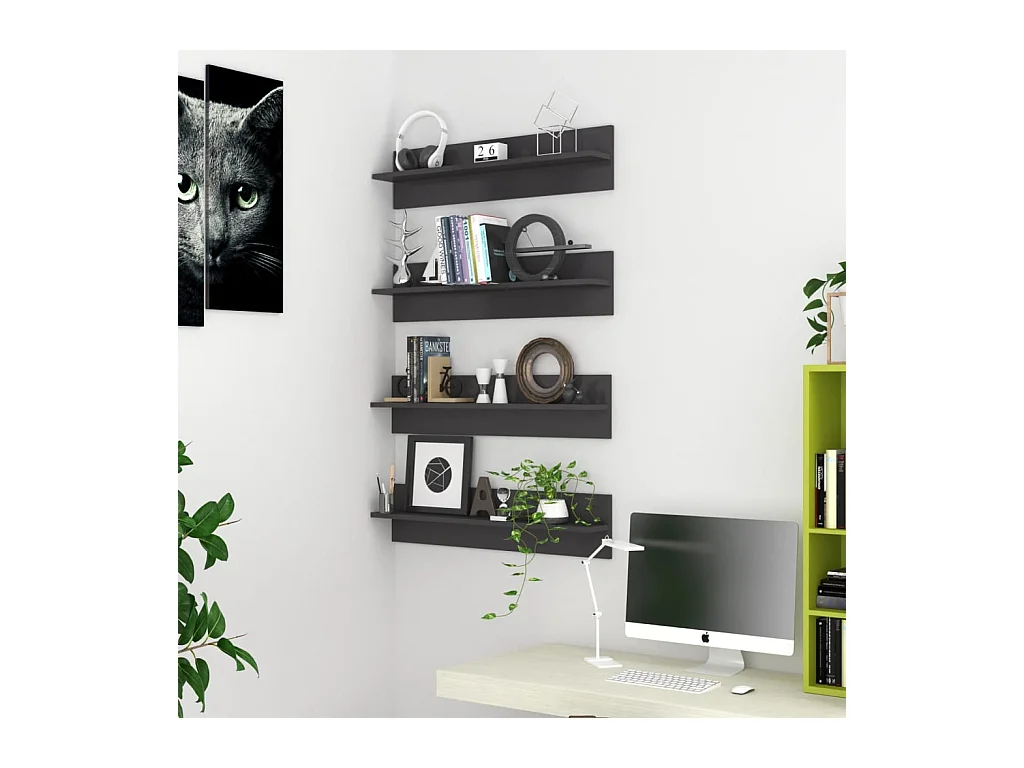 Étagères murales 4 pcs Gris brillant 80x11,5x18 cm Aggloméré OFR34368 BonneVie Meuble