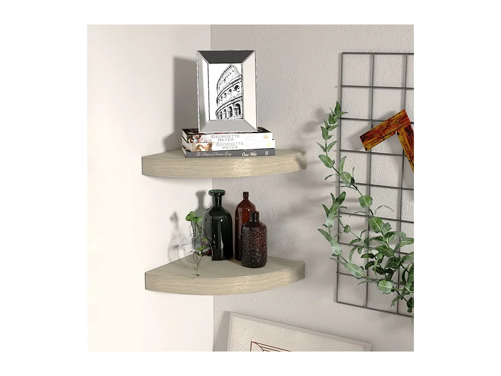Étagères d'angle murales 2 pcs chêne 25x25x3,8 cm MDF OFR42471 BonneVie Meuble