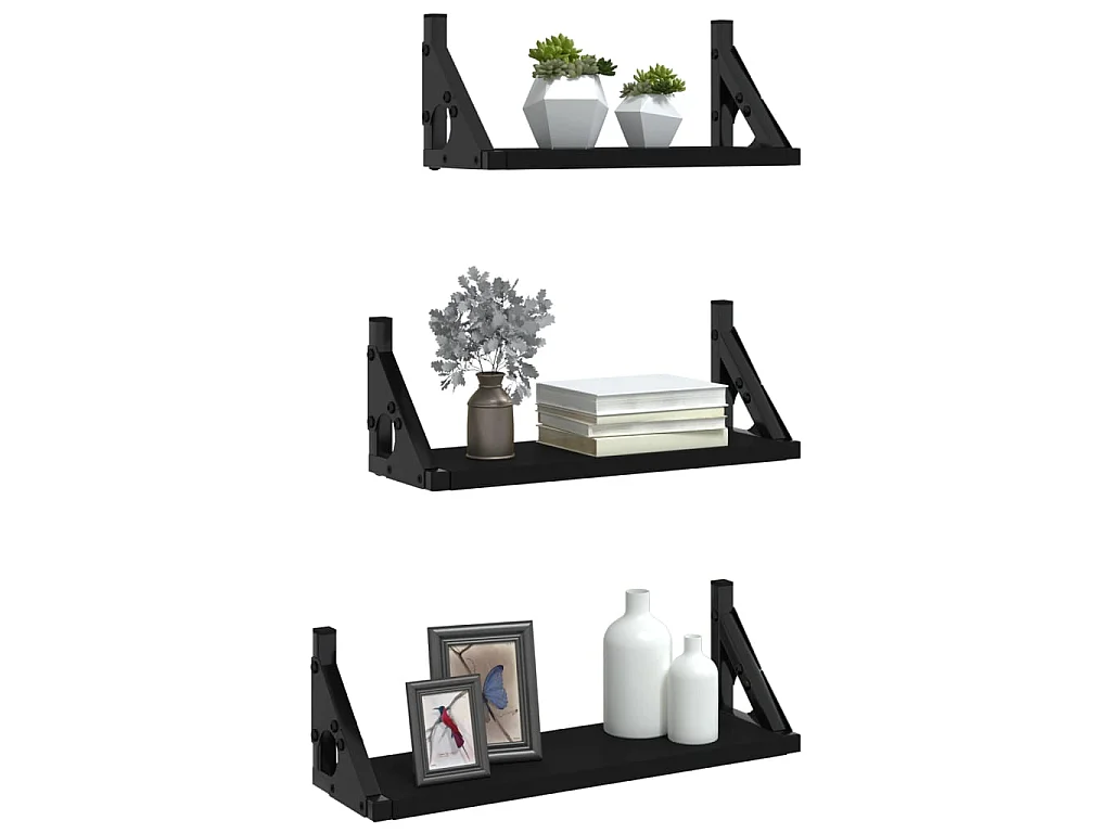 Ensemble d'étagères murales 3 pcs noir bois d'ingénierie OFR17770 BonneVie Meuble